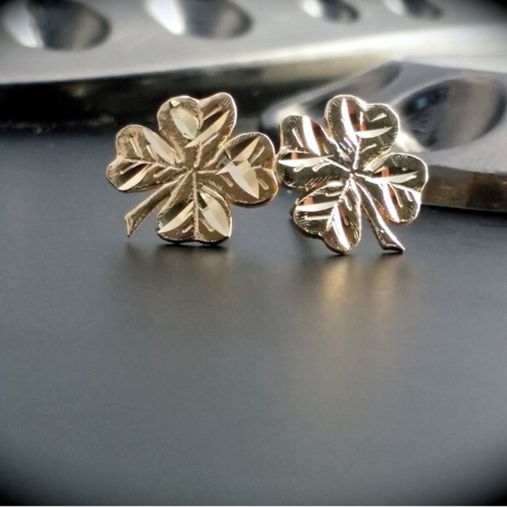 14k solid Gold Four Leaf Clover Lucky Earrings